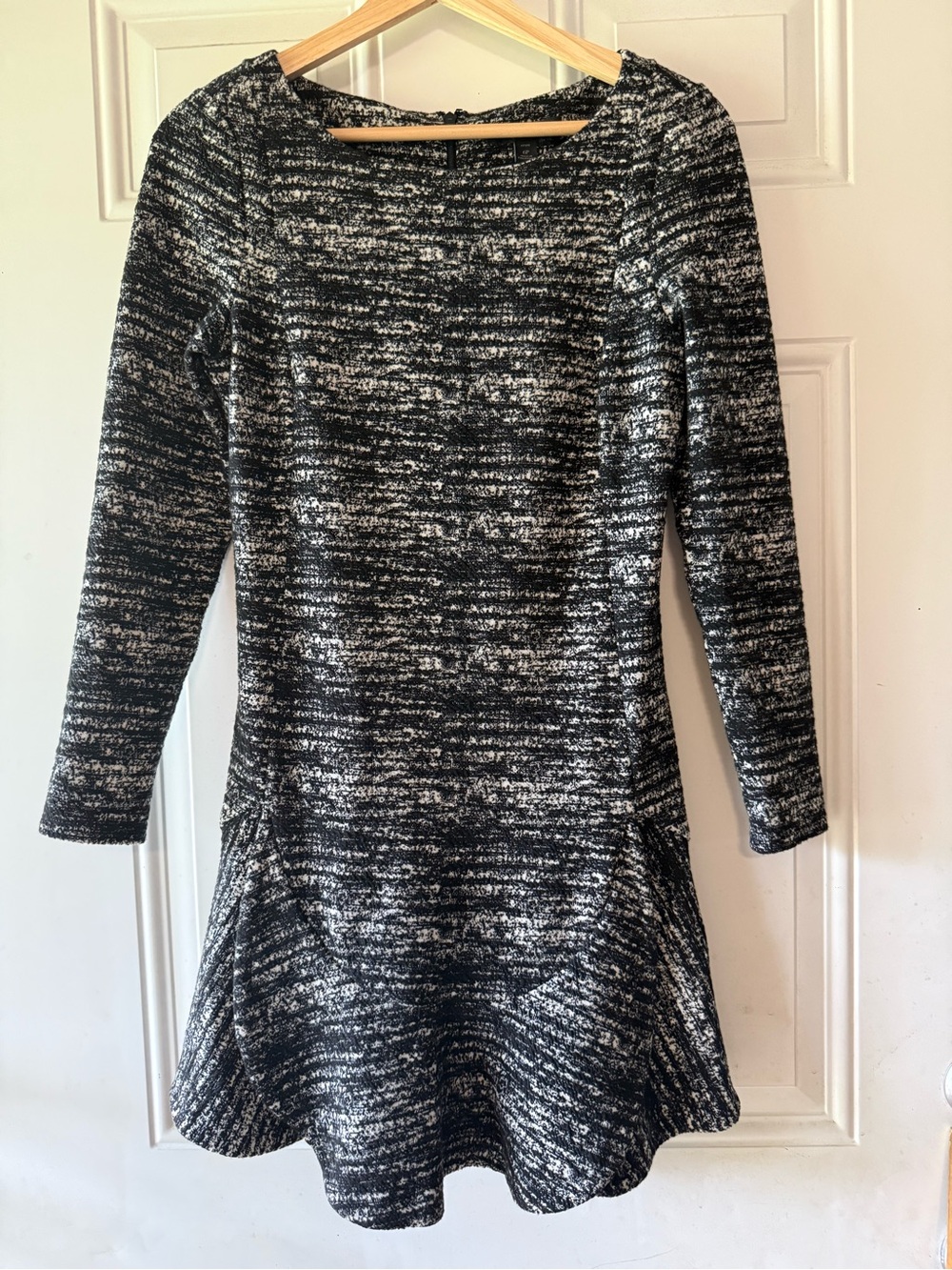 Banana Republic Black and White Textured Long-Sleeve Mini Dress